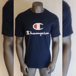 CHAMPION TSHIRT MEN'S CREW NECK SHORT SLEEVE C SCRIPT LOGO DESIGN SIZE 2XL BLUE